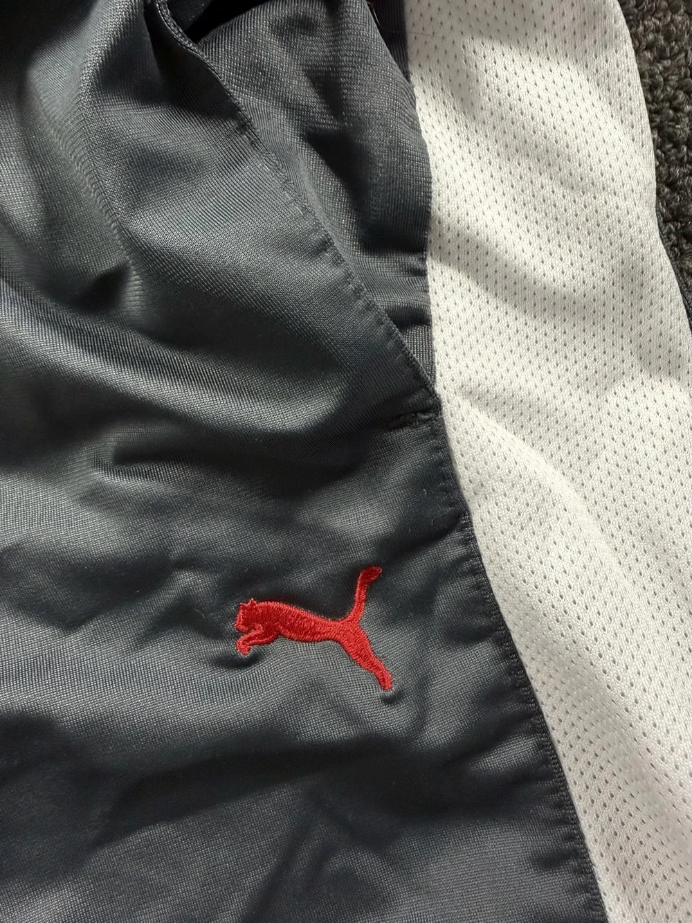 Puma Gray Track Pants with White and Red Trim
